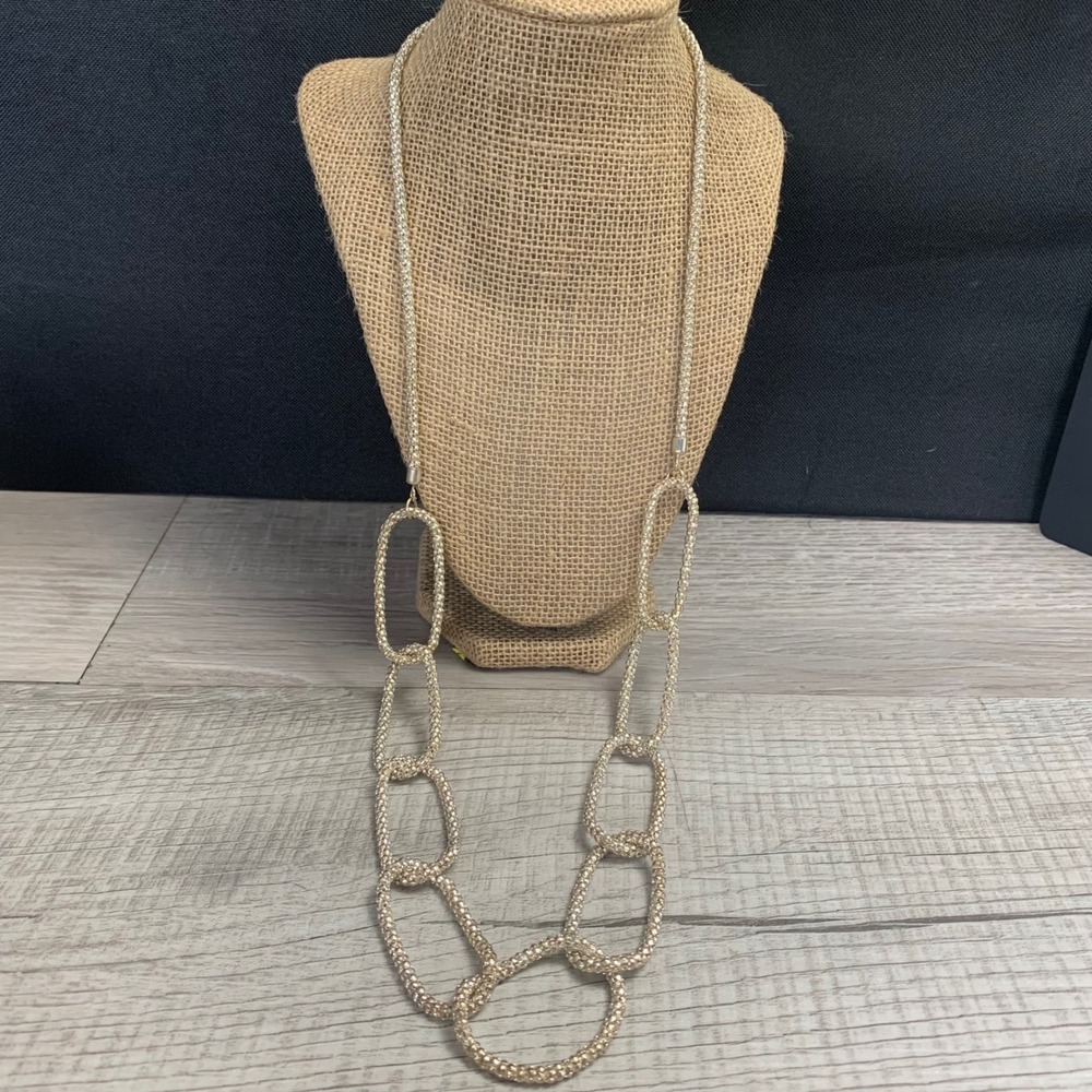 Silver Tone Popcorn Chain Necklace Long Interlocking Oval Link Statement 30 Inch